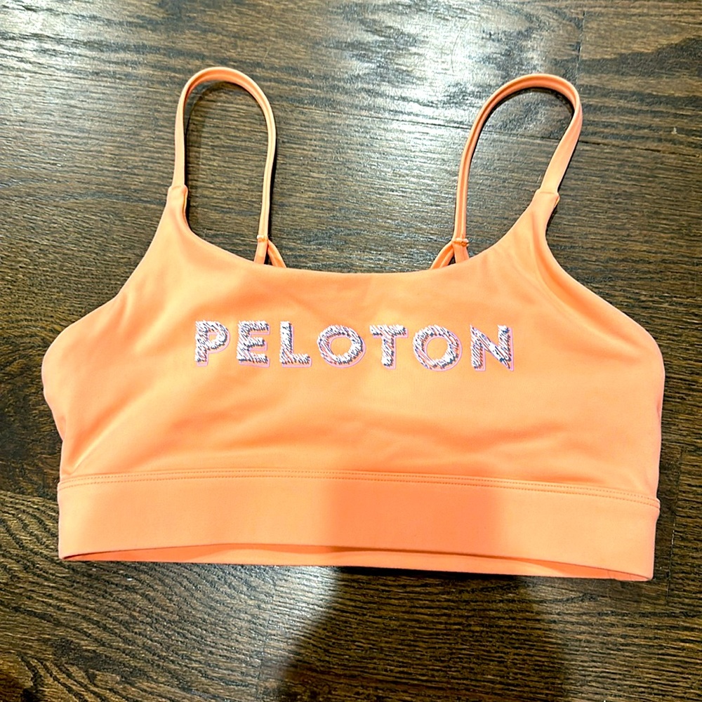 Peloton Orange Logo Strappy Sports Bra